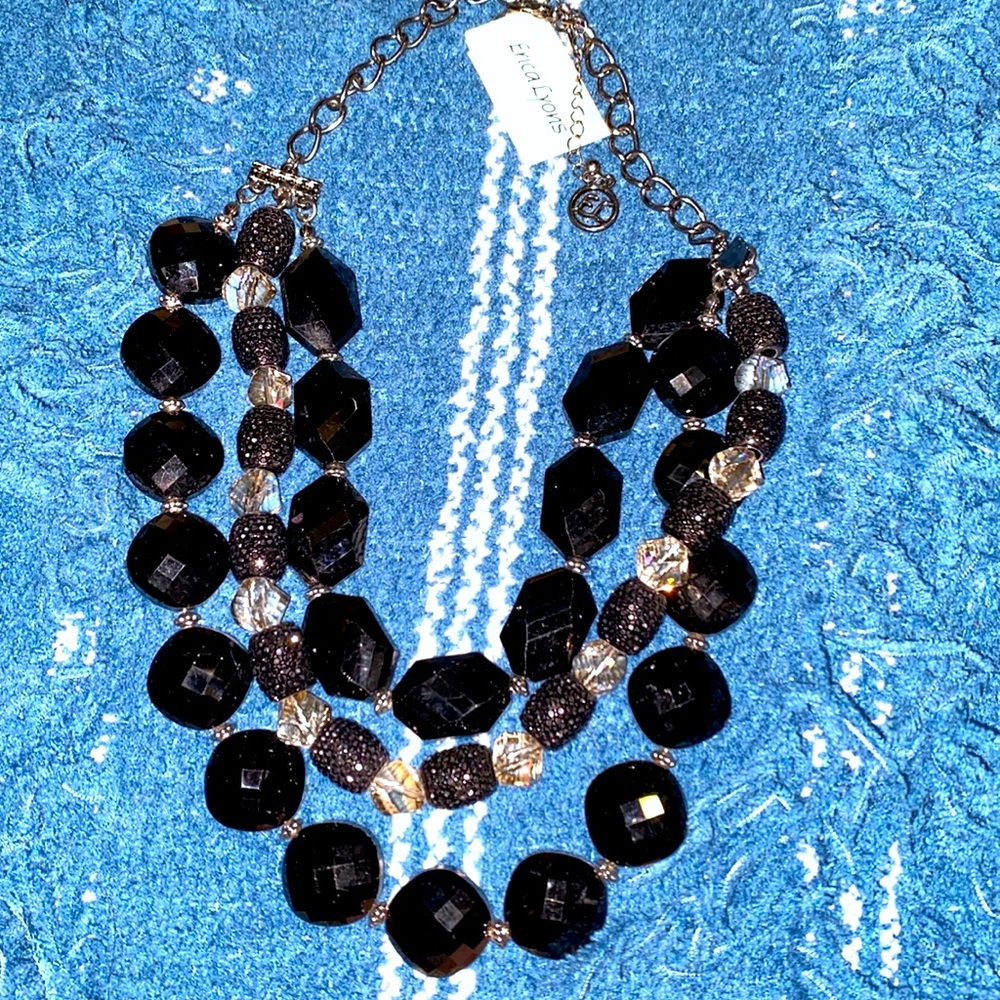 NWT ✔️ Erica Lyons multi strand necklace, black faceted beading
